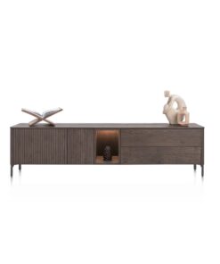 TV шкаф / нисък шкаф с 2 плътни вратички, 2 чекмеджета и отворена част с вградено LED - осветление - Trenton 52281 CLA / 210 cm