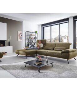 Ъглов диван с три подвижни облегалки, три ръчно регулируеми подглавника и плътна дървена рамка масив / див дъб - NECKAR 3102