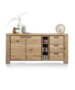 Alternative view of Сайдборд с 2 плътни вратички, 3 чекмеджета и отворена част с 3 отделения с вградено LED - осветление - Canova 39586 RWB / 225 cm