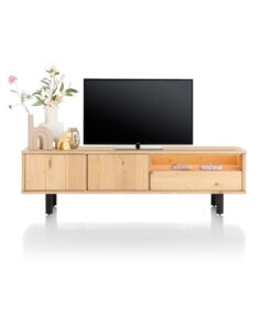 Нисък шкаф с 2 вратички, 1 чекмедже и отворена част с вградено LED осветление - Homestead 46256 NAT / 210 cm