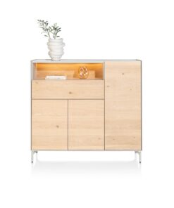 Висок шкаф с 3 плътни вратички, 1 чекмедже и ниша с вградено LED - осветление - NIORA 51844 NAT / h. 148 cm