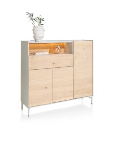 Alternative view of Висок шкаф с 3 плътни вратички, 1 чекмедже и ниша с вградено LED - осветление - NIORA 51844 NAT / h. 148 cm