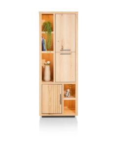 Висок шкаф с 3 плътни вратички и отворена част с 5 отделения с вградено LED – осветление - Pavie 46518 NAT