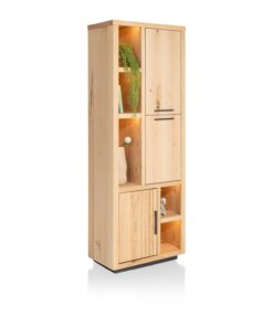 Alternative view of Висок шкаф с 3 плътни вратички и отворена част с 5 отделения с вградено LED – осветление - Pavie 46518 NAT