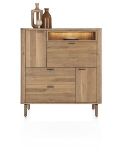 Висок шкаф с 2 плътни вратички, 1 падаща вратичка, 2 чекмеджета и 1 ниша с вградено LED – осветление - ZADE 52239 DUN / h. 135 cm