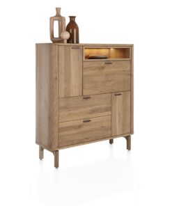 Alternative view of Висок шкаф с 2 плътни вратички, 1 падаща вратичка, 2 чекмеджета и 1 ниша с вградено LED – осветление - ZADE 52239 DUN / h. 135 cm