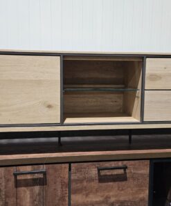 Alternative view of ТВ шкаф / нисък шкаф с 2 вратички, 2 чекмедже и ниша с вградено LED – осветление - HABUFA 52610 NAT / 210 cm