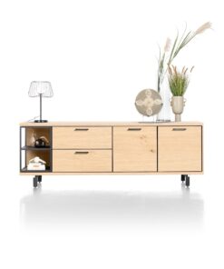 Сайдборд с 2 вратички / 2 чекмеджета и отворена част с вградено LED осветление - Ridgefield 46340 NAT / 230 cm