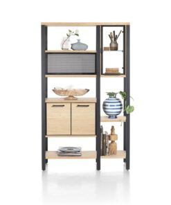 Разделител за стая / регал с 2 стъклени вратички, 4 плътни вратички и отворена част с 6 ниши - Ridgefield 46341 NAT / h. 200 cm