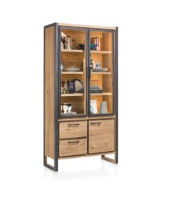 Витрина с 2 стъклени вратички, 1 плътна вратичка, 2 чекмеджета, с вградено LED – осветление – Metalо 36338 RWB