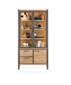 Alternative view of Витрина с 2 стъклени вратички, 1 плътна вратичка, 2 чекмеджета, с вградено LED – осветление – Metalо 36338 RWB