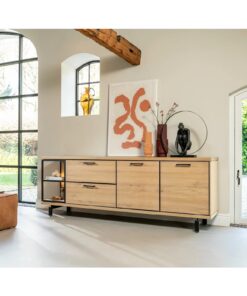 Alternative view of Сайдборд с 2 вратички / 2 чекмеджета и отворена част с вградено LED осветление - Ridgefield 46340 NAT / 230 cm