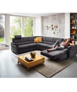 П - образен диван с електрическа лежанка, една седалка с електрически релакс механизъм и Премиум подглавници - DAKOTA 3139