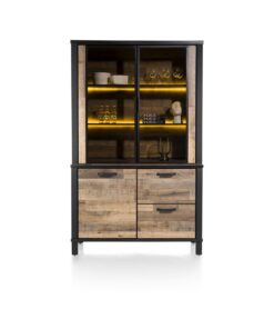 Бюфет / трапезен шкаф с витрина с 2 плътни вратички и 2 стъклени вратички с вградено LED - осветление - Sardinie 42454 DRI, h. 200 cm   