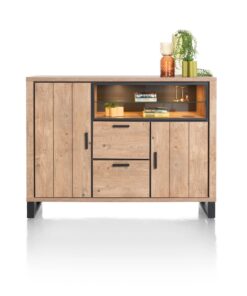 Висок шкаф с 2 вратички, 2 чекмеджета и отворена част с две отделения с вградено LED - осветление - Pavarotti 46497 BRN / h. 120 cm