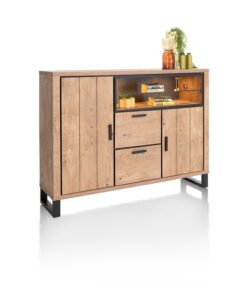 Alternative view of Висок шкаф с 2 вратички, 2 чекмеджета и отворена част с две отделения с вградено LED - осветление - Pavarotti 46497 BRN / h. 120 cm