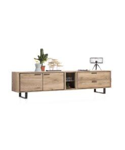 ТВ шкаф / нисък шкаф с 2 вратички, 2 чекмедже и ниша с вградено LED – осветление - HABUFA 52610 NAT / 210 cm