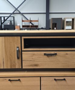 Alternative view of Нисък шкаф / TV шкаф с 1 вратичкa, 1 чекмедже и ниша с вградено LED-осветление - Farmland 39608 RWB / 150 cm