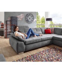 Комплект от ъглов диван с три подвижни облегалки и пет регулируеми подглавника и XXL табуретка - ракла - MP-IN 3275