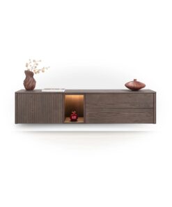 Alternative view of TV шкаф / нисък шкаф с 1 плътна вратичка, 2 чекмеджета и отворена част с вградено LED - осветление - Trenton 52282 CLA / 180 cm