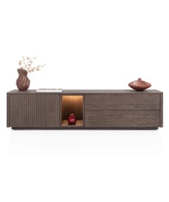 TV шкаф / нисък шкаф с 1 плътна вратичка, 2 чекмеджета и отворена част с вградено LED - осветление - Trenton 52282 CLA / 180 cm