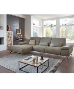 Alternative view of Комплект от ъглов диван с три подвижни облегалки и XXL табуретка с плътна дървена рамка масив / див дъб - PN-EM 1000, естествена кожа