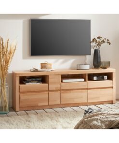 TV шкаф / нисък шкаф с 4 плътни вратички и 3 отворени отделения / масив бук - SILKEBORG 4083 / h. 160 cm