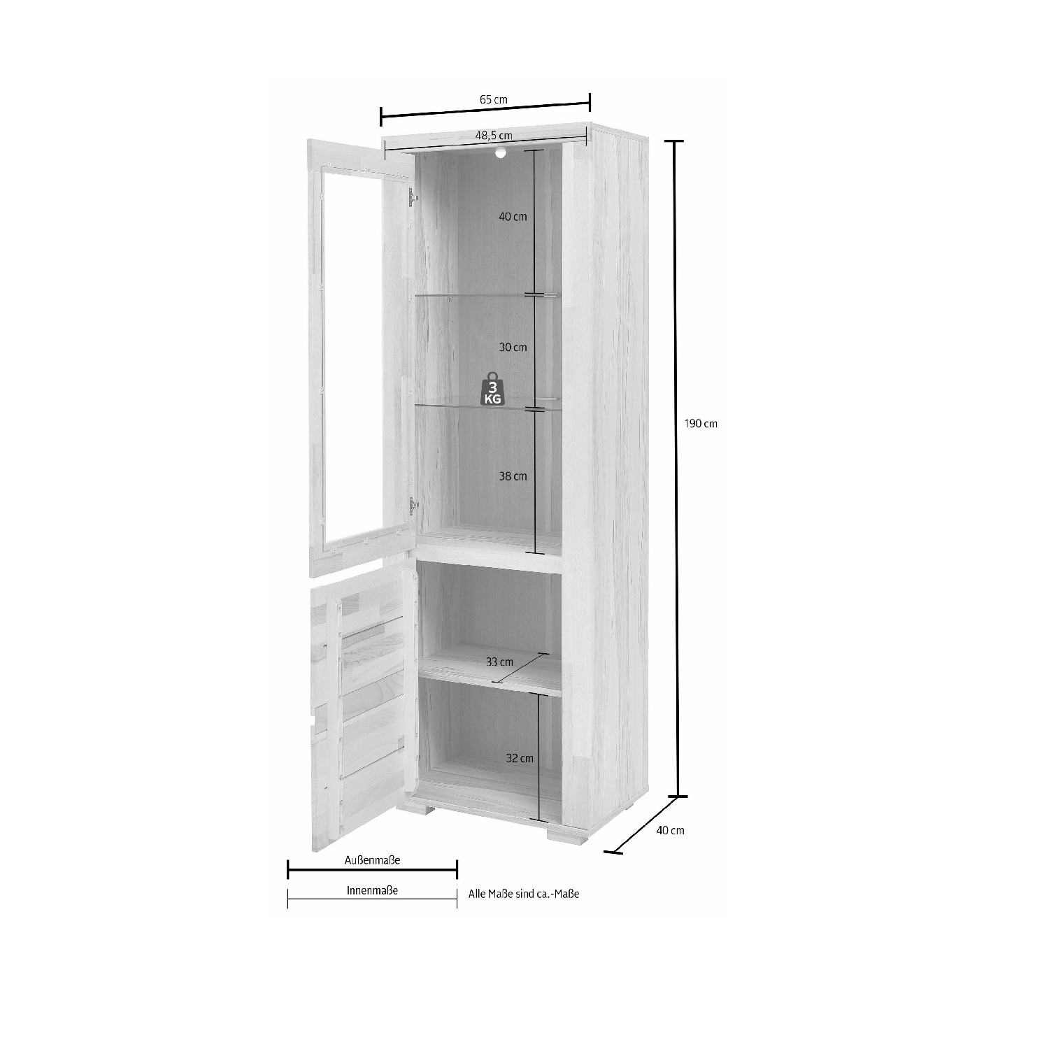 Витрина с 1 стъклена вратичка и 1 плътна вратичка / масив бук - DENIS 8435 / h. 190 cm - Image 10